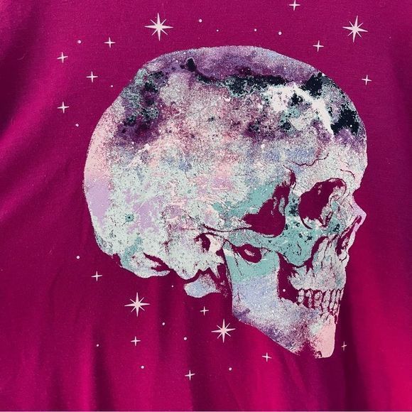 Torrid French Terry‎ Short Sleeve Purple Skull Lightweight Sweatshirt 5X - Picture 8 of 12